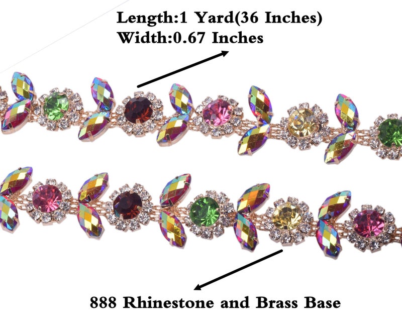 KAOYOO 1 Yard Flower Shaped Full Diamond Crystal Rhinestone Chain in Golden Brass Base Prong Sew on Clothing and Bridal Bouquet Embellishments - Image 2